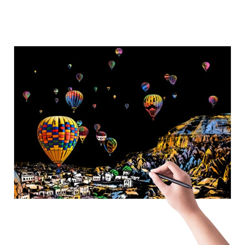 DIY A4 Size Art Craft Night Scene Handmade Magic Painting Scratch Card
