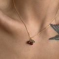 2022 Dazan New Ins 18k Gold Plated Tarnish Free Stainless Steel Cute Cherry Pendant Necklace Waterproof Jewelry for Women