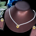 Shiny Yellow Cubic Zircon Crystal Women Party Engagement Wedding Flower CZ Necklace and Earrings Jewelry Set Bridesmaid Gift MegaBDM