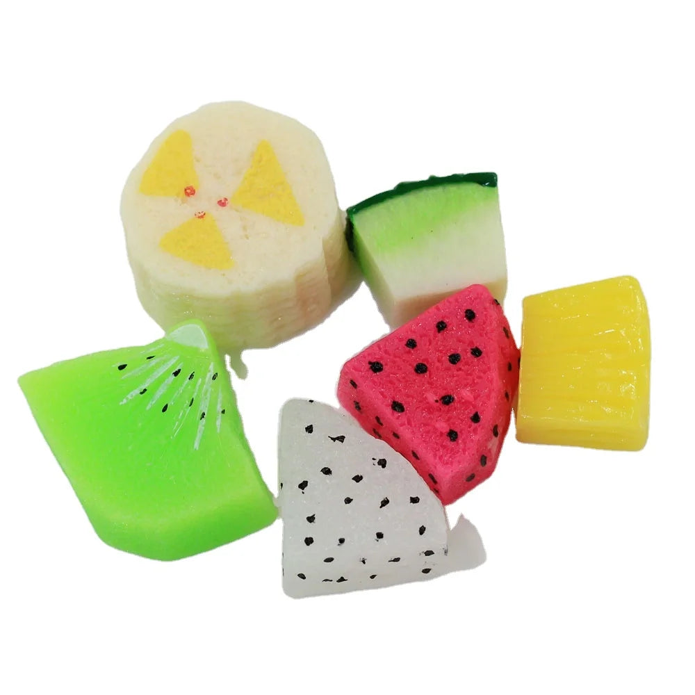100PCS Resin Artificial Fruit Charms Banana Pineapple Kiwifruit Pitaya Fruit Chunks Slime Jewelry Making Accessory Table Decor