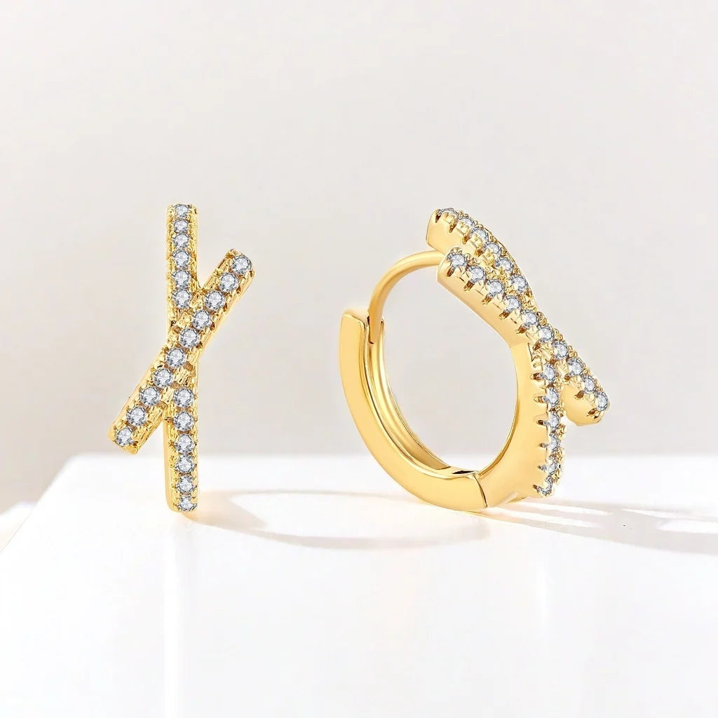 QX Custom OEM Minimalist Dainty 925 Silver Zircon Vintage Fine Jewelry 18k Gold Plated CC Hoop & Huggie Earing Women Luxury