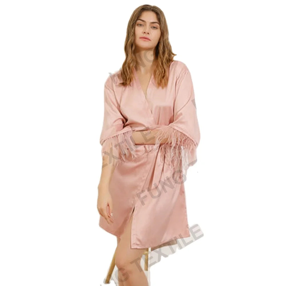 FUNG 6022 NEW Arrival Spandex/Polyester Bridesmaid Robes Feather Summer Elegant Luxury Knee-Length