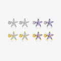 FUAMAY Aretes De Plata 925 Silver White Purple Zircon Leaf Stud Earring Flower Earrings
