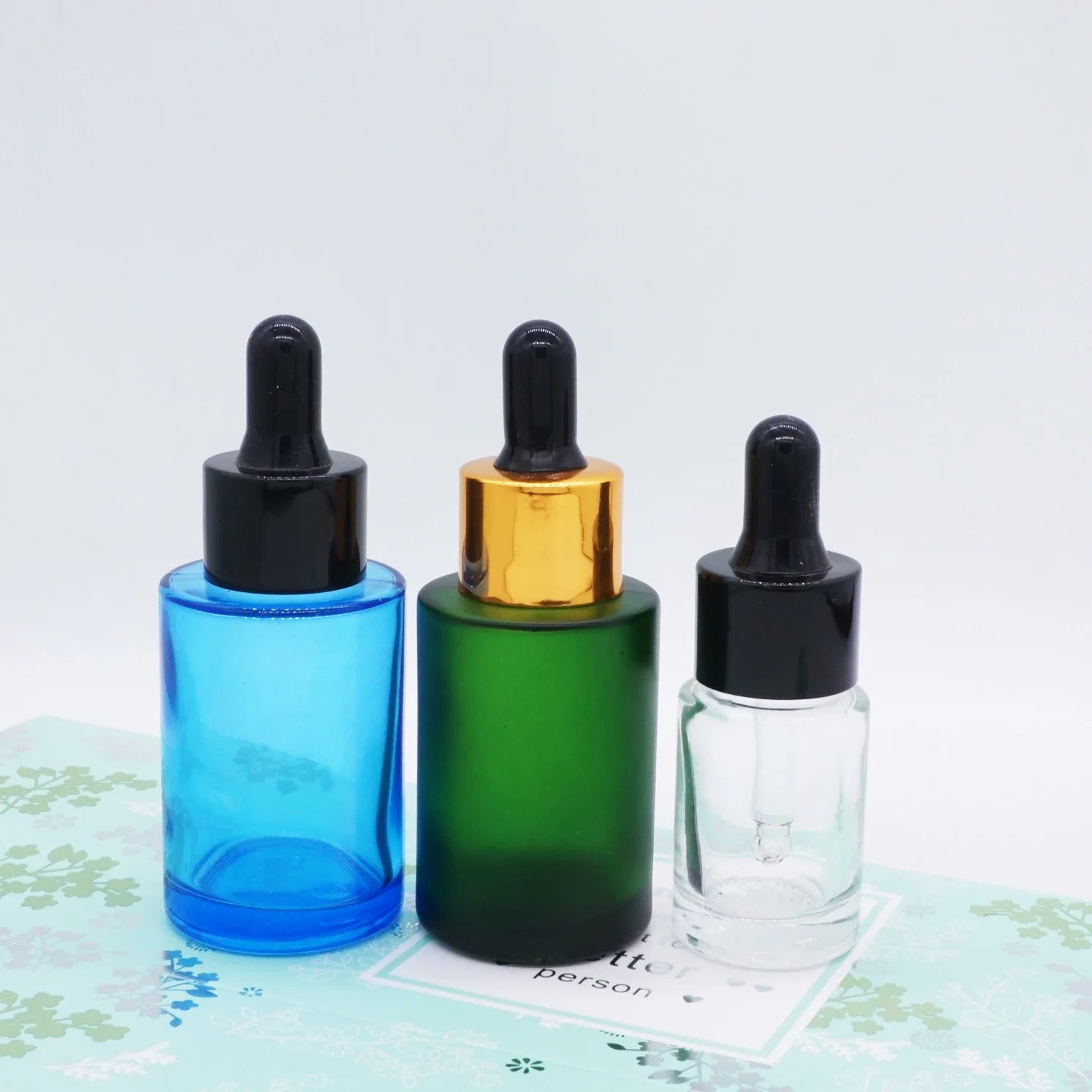 Luxury 1oz  Frosted Green clear Blue Flat Shoulder 10ml Glass Dropper Bottles