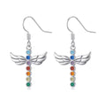 Fine Jewelry 925 Sterling Silver Rainbow Zircon Chakra Wing Cross Hook Pendant Earrings