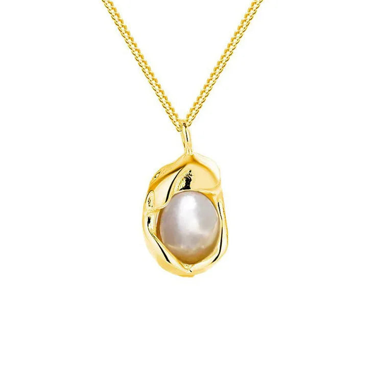 SP Fine Jewelry 925 Sterling Silver Geometric Irregular Natural Fresh Water Pearl Necklace Pendant for Ladies