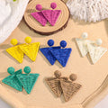 Popular Elegant Ethnic Style Bohemian Handmade Geometric Triangle  Rattan Plaited Raffia Grass Stud Earrings for Women 2025