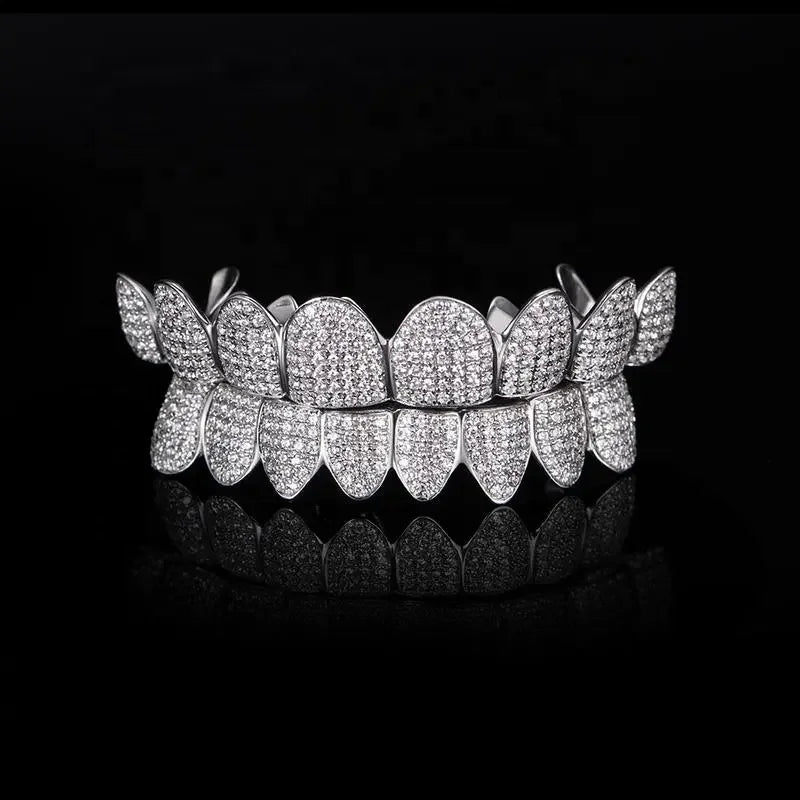 Custom Made S925 14k 18k Real Gold Real Diamond Dental Grills 6 Top and 6 Bottom Iced Out Grillz Hip Hop Bling Teeth Grillz