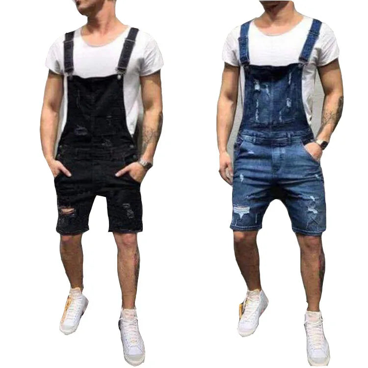 Summer Mens Casual Denim Jeans Shorts Casual 2022 Solid Color Overalls Jumpsuit Dungarees Work Shorts Pants for Men