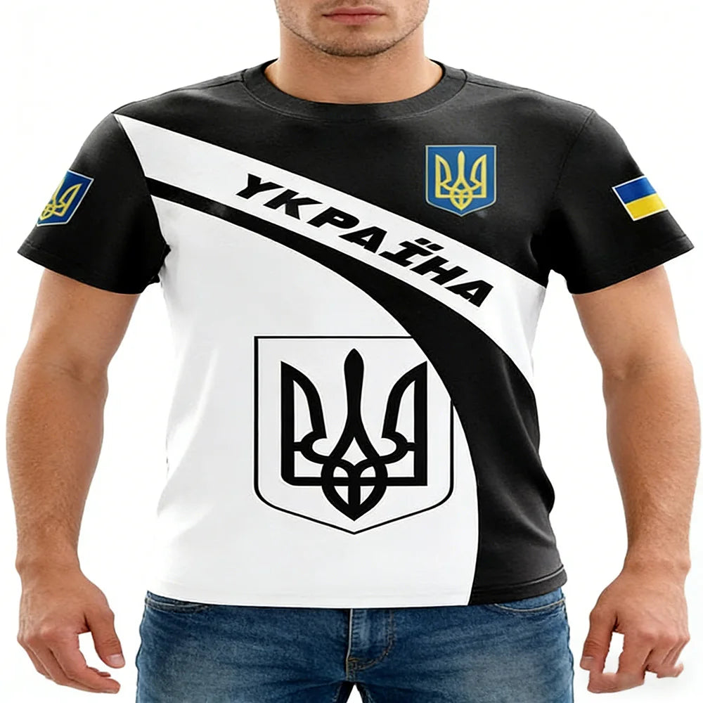 Fitspi Ukrainian Flag 3d Men's Oversized Short Sleeve Fashion Streetwear T-shirt Customized