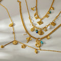 Chic Stainless Steel INS Style Necklace Love Flower Tassel Link Cross-Border Niche Exquisite Buddhism Simple Heart Pearl
