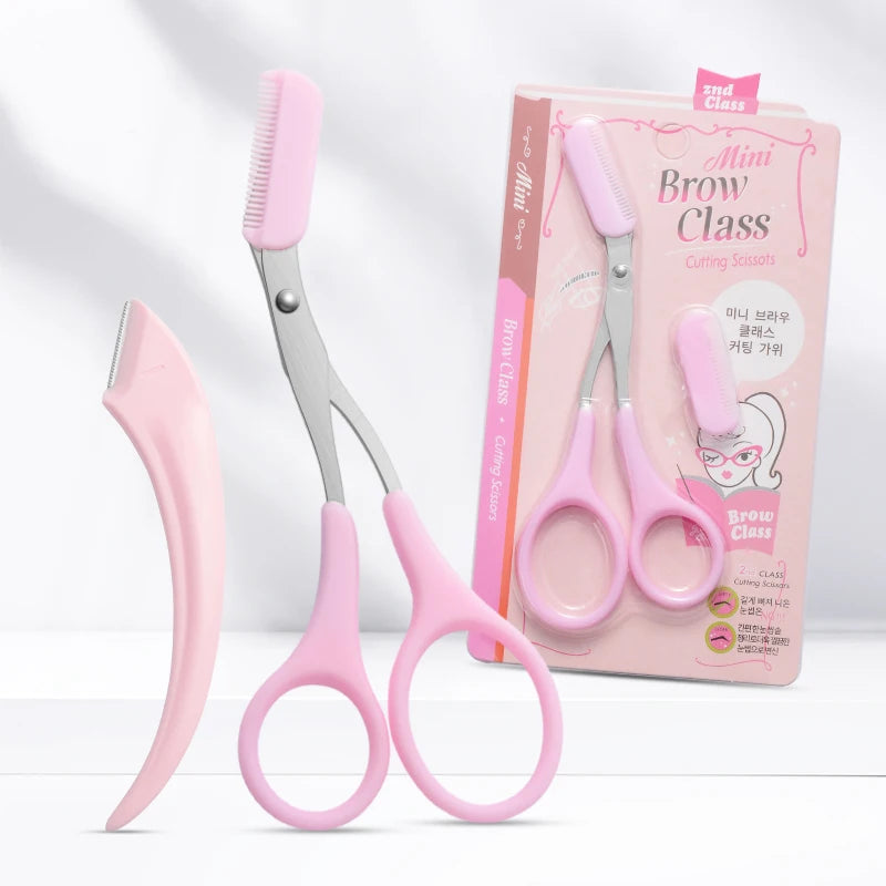 Factory Wholesale Stainless Steel Slanted Blade Eyebrow Trimmer Scissors Comb Hair Removal Grooming Shaping Shaver Eyelash Hair