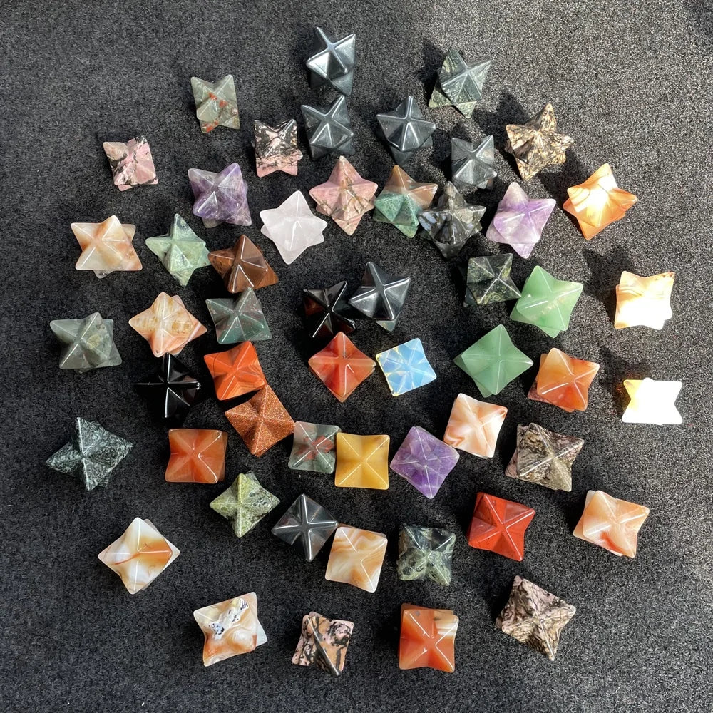 Hand Carved Natural Quartz Crystal Meditation Amethyst Clear Quartz Merkaba Stars