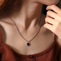 Daidan Sterling Silver 925 Necklace Women Onyx Agate Stone Bead Chain Love Heart Pendant Necklace