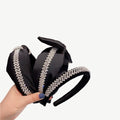 New Fashion Bling Designer Women Crystal Diamond Rhinestone Headbands Black Wide Edge Bow Headband Hairband for Women
