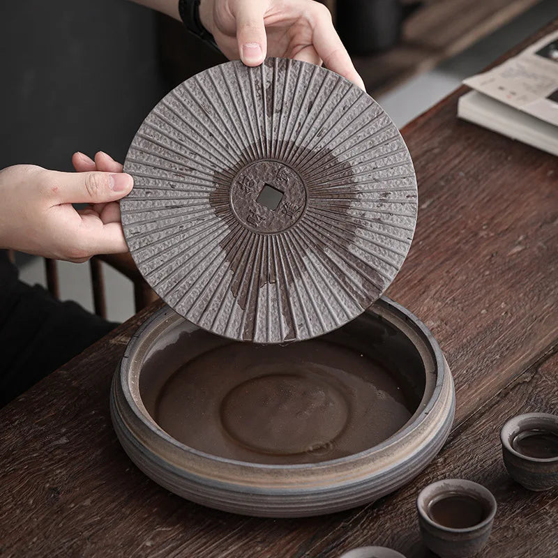 Water Storage Tea Tray Vintage Gilding Iron Glaze Double Bamboo Tea Tray Simple Home Office Ceramics Water Tea Table