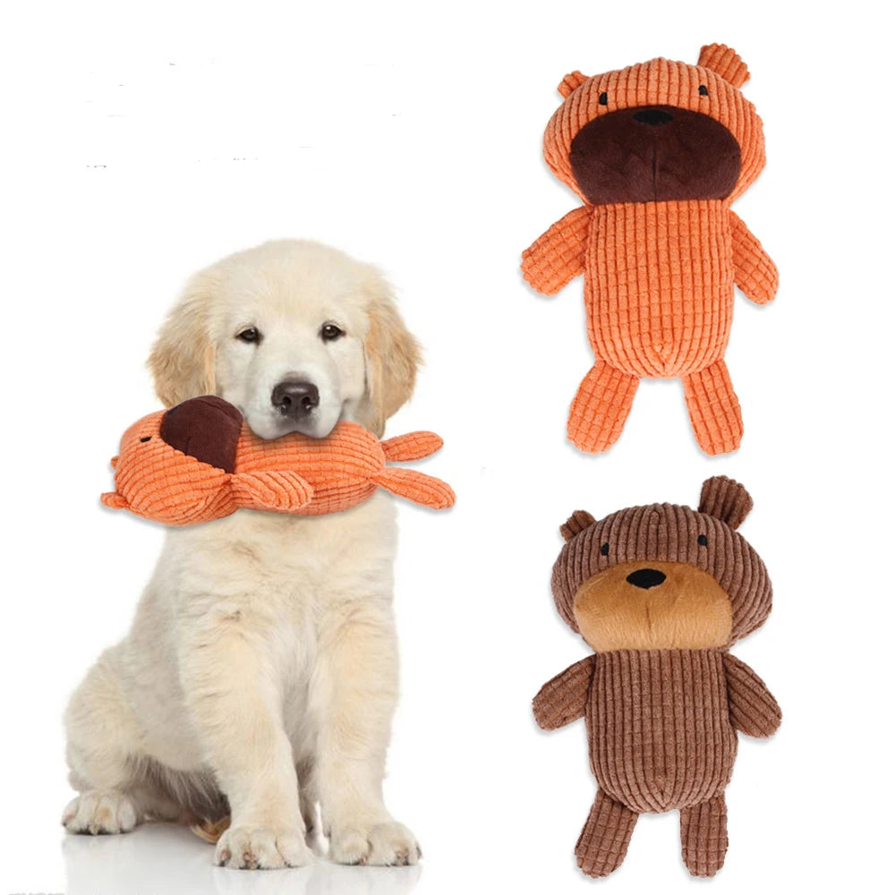 Little Guy Plush Bear Dog Toy-Squeaky Chew Toy with Toothbrush Function Multi-functional 24x14x7cm MegaBDM