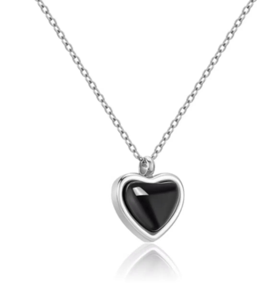 JOYFFO Women's Trendy Silver Heart Pendant Necklace Handmade Christmas Birthday Gift with Agate for Party Black Heart for Teens