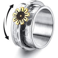 Hot Selling Anti Anxiety Ring 11mm Wave Texture Stainless Steel Rings Rotating Daisy Flower Spinner Fidget Rings for Women