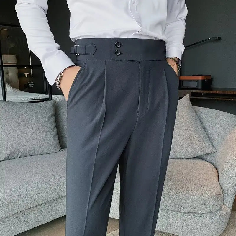Autumn Dress Pants Men 2024 New Slim Slim Nabules Solid Color Small Dress Pants Korean Version Fashion Straight Trouser Man