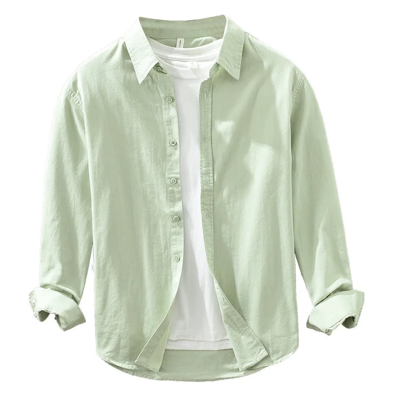 Men's Long-Sleeved Casual Shirt Artistic Fresh Cotton Lapel Loose Shirt Outdoor Camping Thin Coat Cardigan Top
