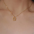 18K Gold Plated Square Cubic Zirconia Diamond Pendant Necklaces Stainless Steel