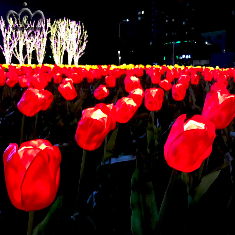 Wholesale Customized Outdoor Waterproof PU Red Yellow Colorful Aesthetic Artificial Flower Led Tulip Light