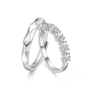 S925 Platinum Plated Romantic Sparkling Pink Zircon Romantic Couple Rings for Women Men Wedding Engagement Jewelry Ring