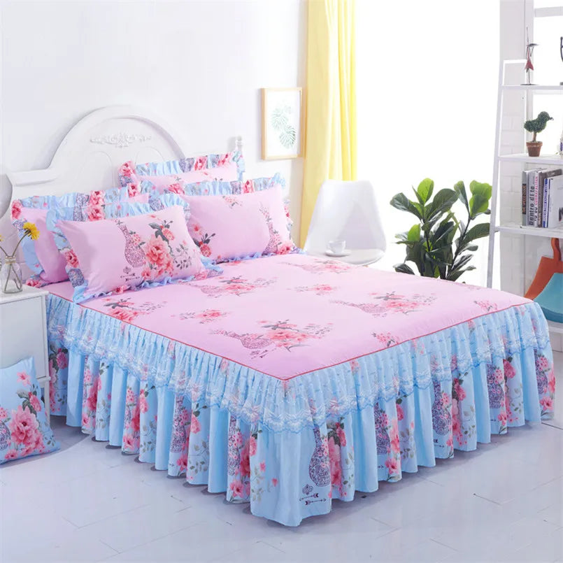 3pcs Printed Bedding Set Soft Bed Skirt Wedding Bedspread Full Twin Queen King Size Bed Sheet Mattress Cover Bedsheets