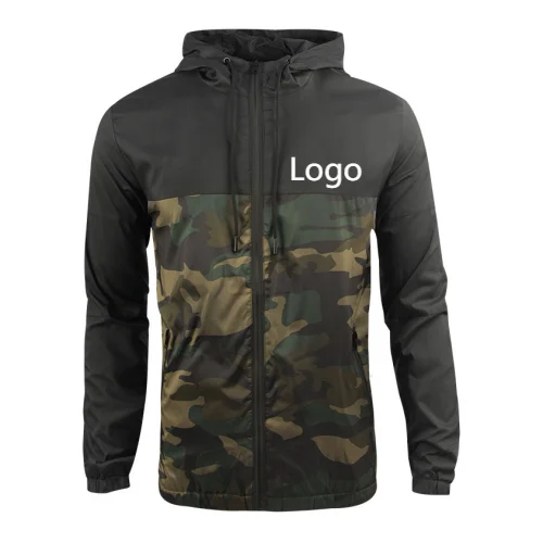 OEM Custom Logo Autumn Blank Hooded Mesh Breathable Outdoor Wear Waterproof Coat Mens Camo Windbreaker Jacket