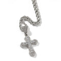 Hip Hop New Fashion Link Chain Necklace Iced Blue Zircon Cross Pendant Brass Copper Moissanite Main Stone Chokers Necklaces