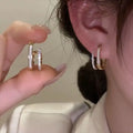 CAOSHI Double Circle Personality Gold Plated Stud Earrings Thin Line Double Layered Minimalist CZ Stone Earrings Studs Trendy
