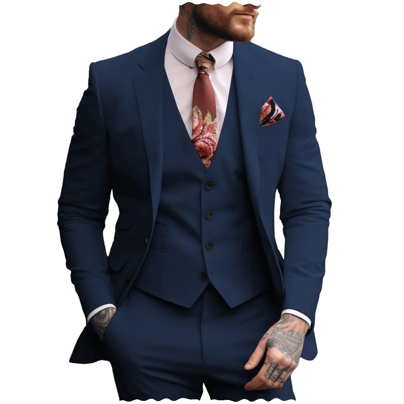 Formal Notch Lapel Navy Blue Men Suits Custom Made Wedding Tuxedo Suits 3 Pieces Regular Fit Jacket+Vest+Pants for Prom Party