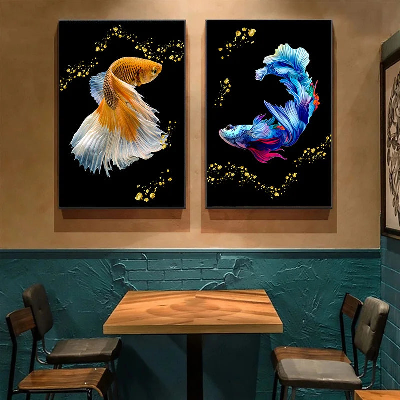 Nordic Simplicity Siamese Betta Fish Colorful Wall Art Pictures and Posters for Home Decor Cuadros Living Room Decoration Canvas