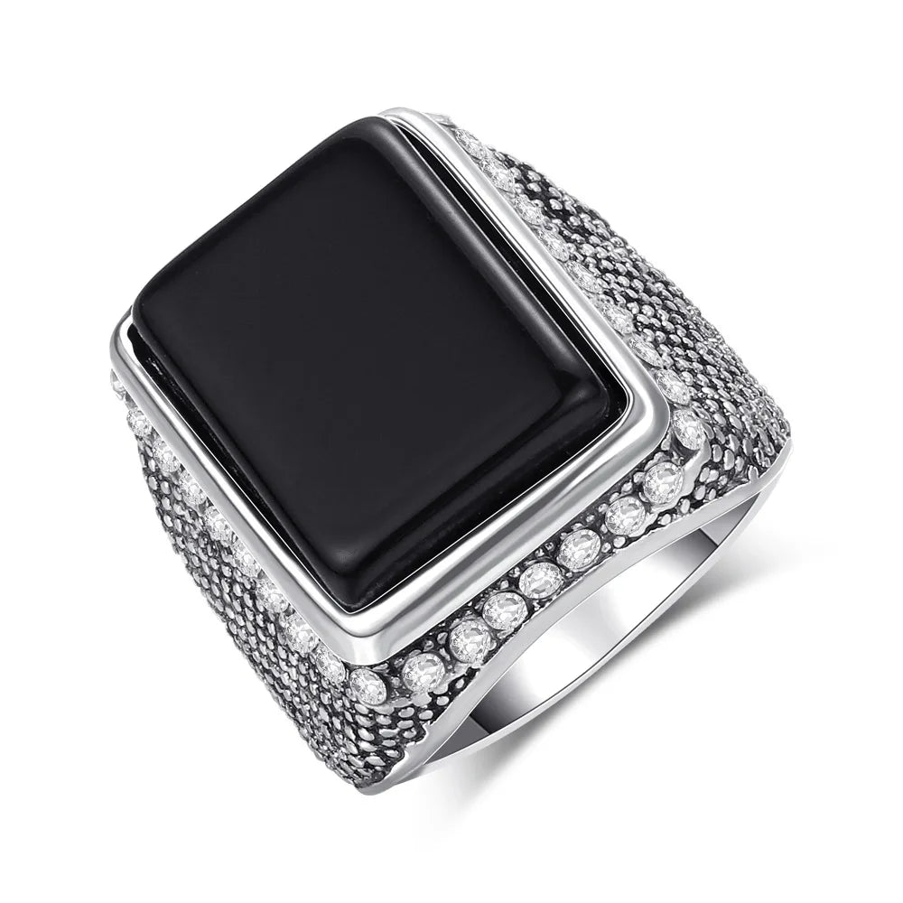 Wholesale Luxury Middle East Gold Wedding Ring Black Resin Gemstone Ring for Men