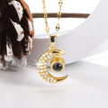 New Trendy Classic 100 Languages Love Memory I Love You Projection Stainless Steel Chain Clavicle  Pendant Gold Moon Necklace