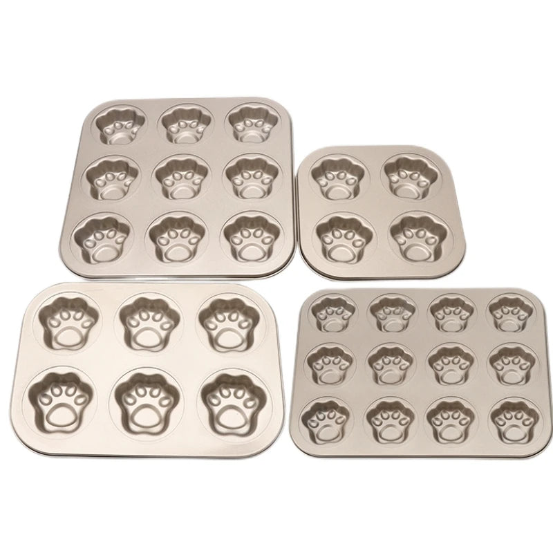 4/6/9/12 Holes Muffin Cup Cake Baking Tray Non-Stick Cupcake Mould Mini Cat Paw Cookie Mold Pans Bakeware