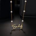 Custom Tiny Name Necklace for Women Personalized Stainless Steel Pearl Chain Link Chain for Anniversary
