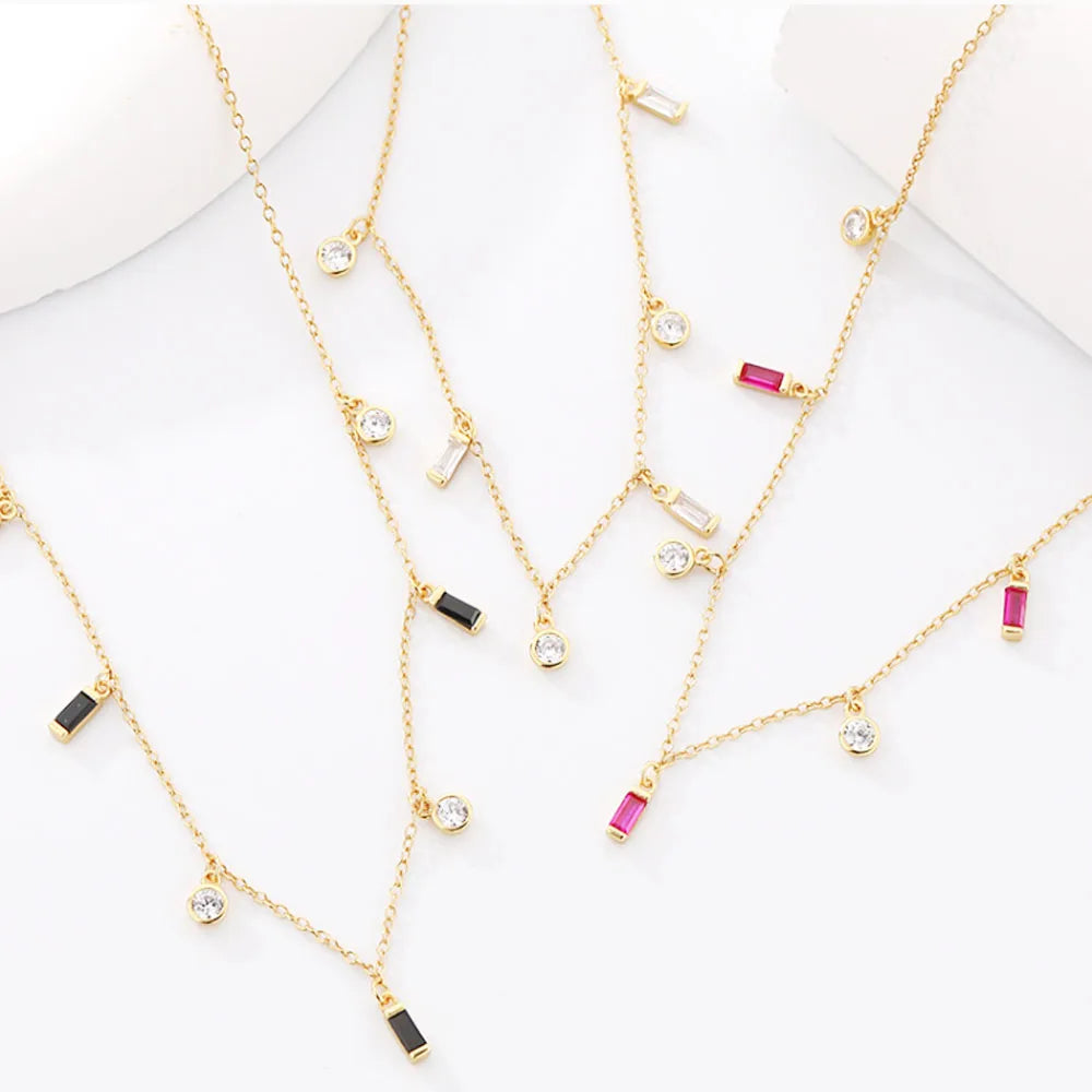925 Sterling Silver Cz Zircon Multi Color Colored Lucky Charm Tassel Pendant Necklace Women Ladies Gold Choker Necklaces Dainty