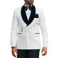 2025 New Formal White Men's Suits With Buckle Regular Fit 2 Piece Tuxedos Velvet Shawl Lapel Belt Blazer Pants for Wedding Groom