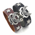Punk Jewelry Alloy Rivet Eagle Multi-element Wide Leather Bracelet for Men