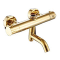 Brushed Gold Uncoated Brass Thermostatic Mixing Valve Solid Temperature Control Shower Kits Bathroom Diverter Valve with Spout