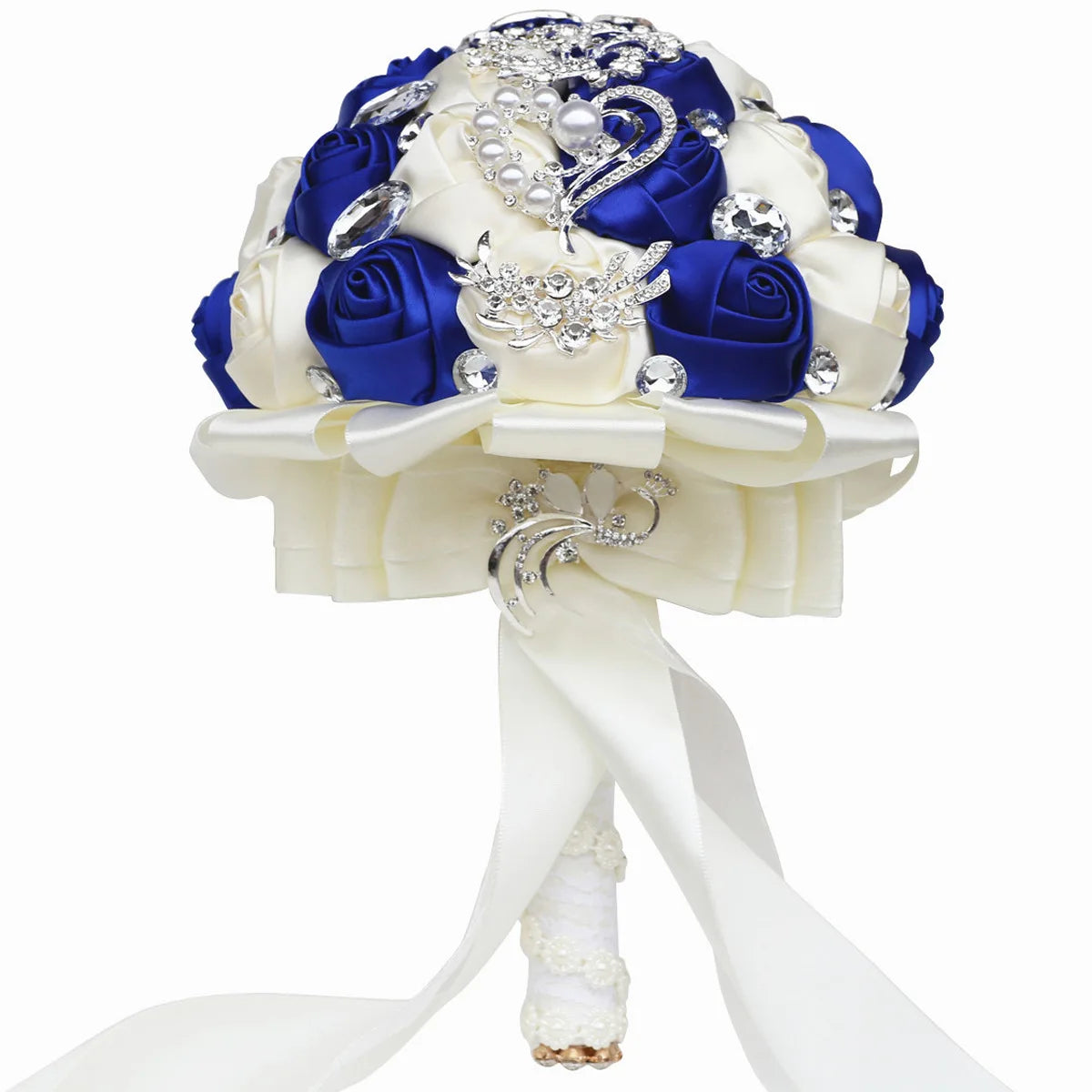 Handcraft Bridal Bridesmaid 25cm Height Blue Silk Flowers Wedding Bouquets for Wedding