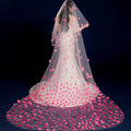 QUEENSGOWN Hotsale Romantic Petal Veil Custom Length Prink Flower Bridal Veil Soft Tulle pink Wedding Veil