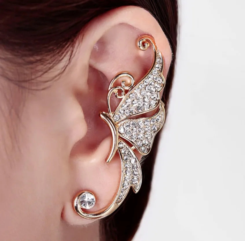 Wholesale Latest Design Gold Plated Multi Color Crystal Earring Jewelry Micro Pave Butterfly Shaped Cuff Women Earring
