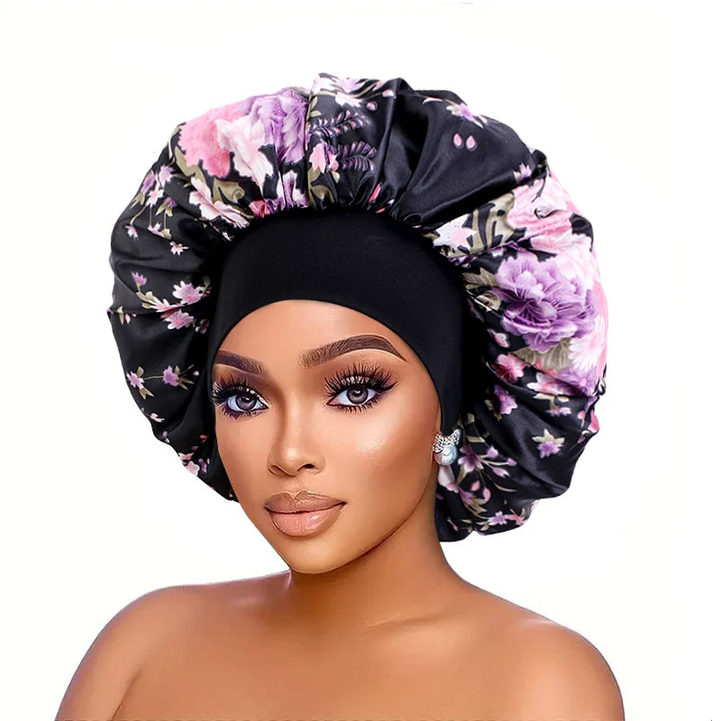 New Arrival Women Sleep Bonnets With Elastic Band Pattern Printed Custom Logo Satin Hair Bonnets