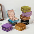 Square Shape Portable Watch Earrings Rings Necklaces Travel Jewellery Case Zipper Organizer Luxury Velvet Jewelry Box Storage