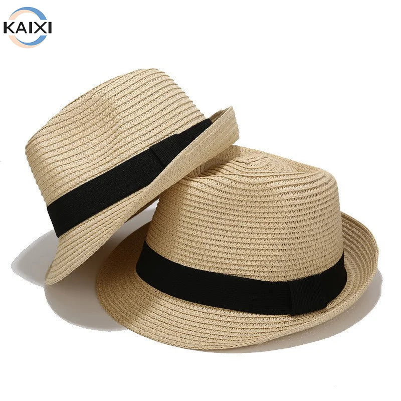 Fashionable Printed Raffia Fedora Straw Hat for Men and Women Inspired by Cowboy Style for Outdoor Travel Beach Sun Protection