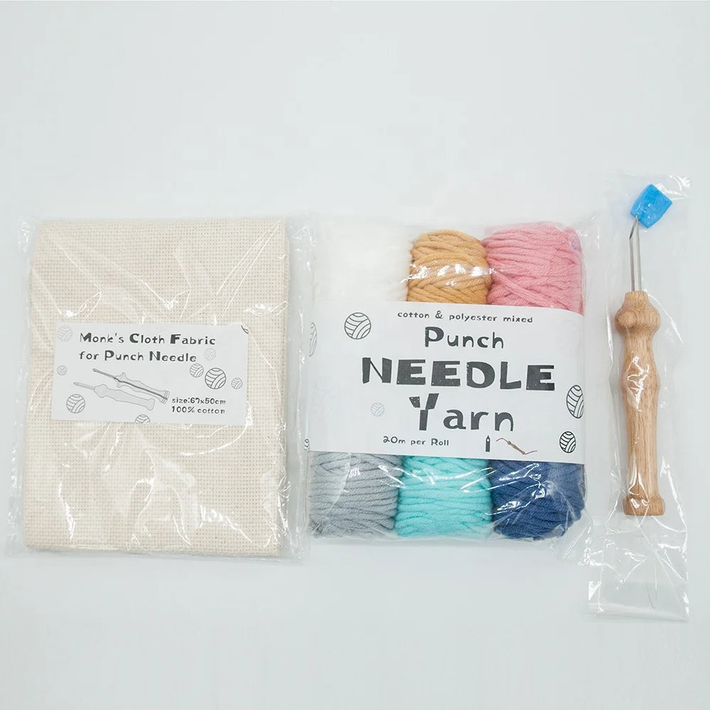 Customized Wooden Handle Punch Needle with Monks Cloth 67*50cm and Yarn Kits for Beginners Ready Stock