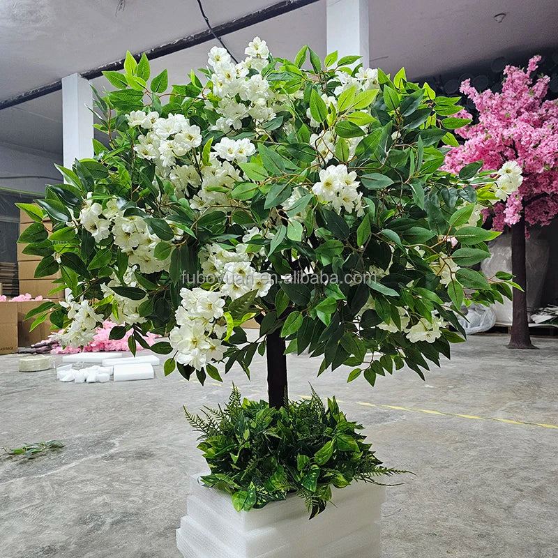 F222 Wholesale Wedding Decoration Mini White Cherry Blossom Table Centerpieces Artificial Greenery Cherry Blossom Trees